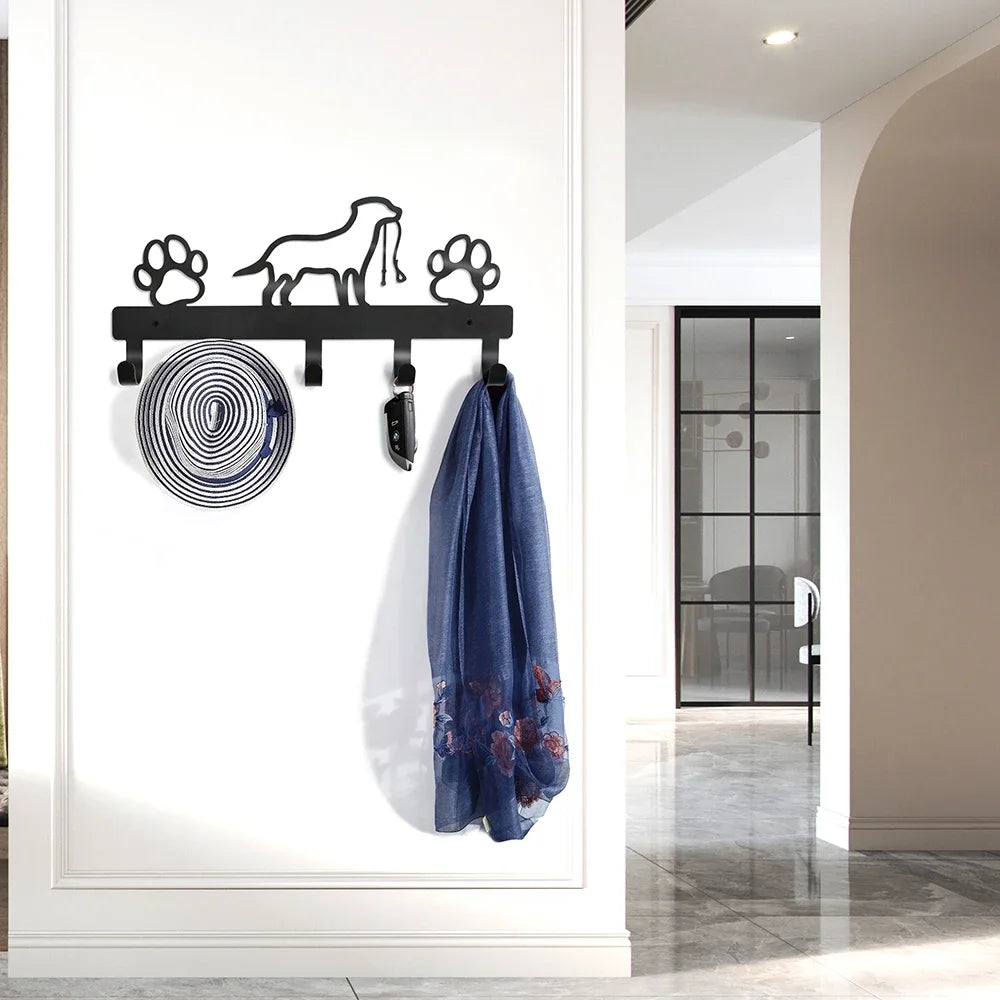 Metall Wandhaken mit Pfotenmotiv – Hundehalter mit 5 Haken | Wandorganizer aus Eisenkunst für Schlüssel, Leinen & Jacken Kaufschwan®