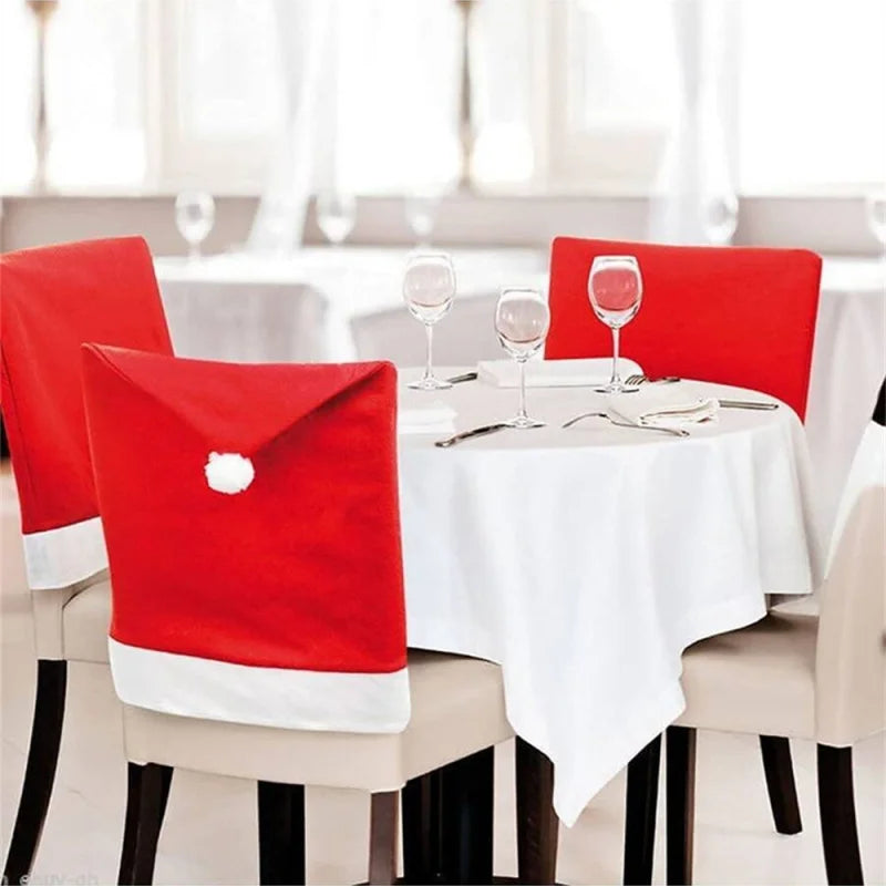 4 Stück Weihnachtsstuhlbezüge – 25x20 Zoll Festliche Dekoration | Langlebige Stoff Stuhlhussen für Zuhause & Partys Kaufschwan®