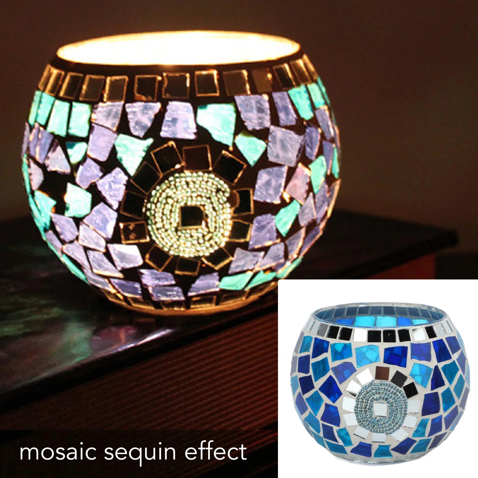 Teelicht Kerzenhalter – Europäischer Blau-Ozean Stil Mosaik Glas Kerzenständer für Zuhause & Party Dekoration Kaufschwan®