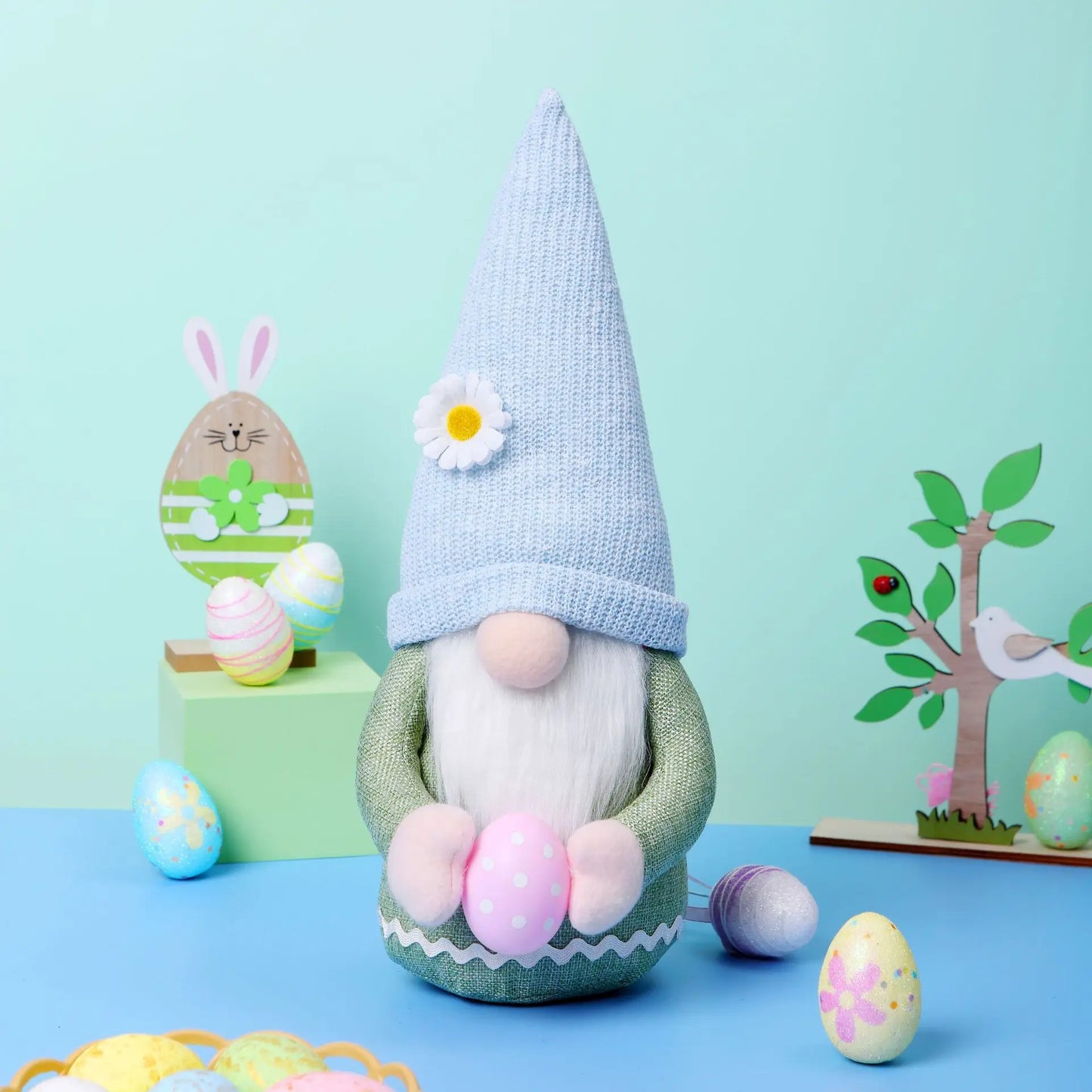 Osterhasen-Wichtel mit Ei – Handgemachte Faceless Plüschfigur | Frühlingsdeko & Geschenk für Mädchen Kaufschwan® Grün