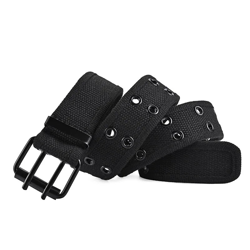 Herren Canvas Gürtel – Schlanker Taktischer Gürtel | Doppeldornschließe Modischer Gürtel für Jeans, Arbeit & Freizeit Kaufschwan®