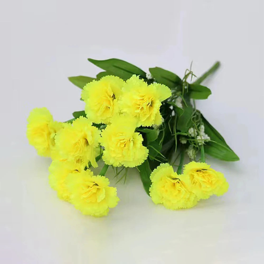 1 Strauß Künstliche Nelken – Realistischer Kunststoff-Blumenstrauß für Zuhause, Terrasse, Garten, Party & Hochzeitsdekoration Kaufschwan® Gelb