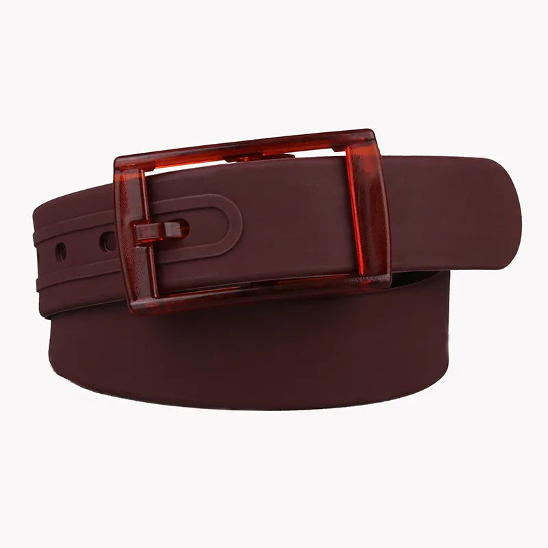 Hochwertiger Silikongürtel – Unisex 3,5×116 cm Bonbonfarbener Gürtel | Verstellbarer Kunststoffverschluss Modegürtel für Damen & Herren Kaufschwan® Kaffee