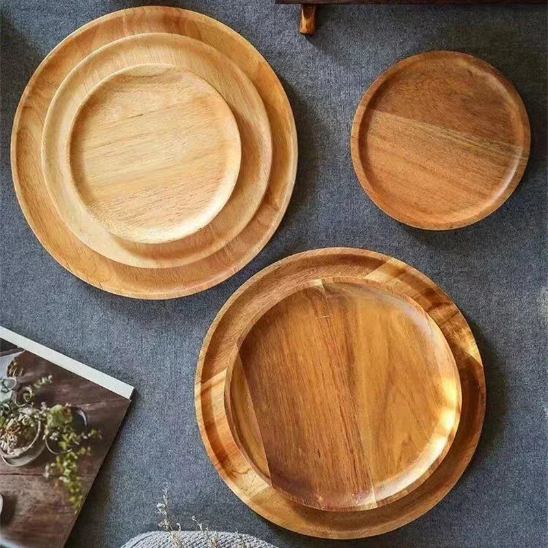 15–25cm Rundes Holztablett aus Naturholz – Snack- & Obstplatte | Kuchen-, Dessert- & Nussschale Tischgeschirr Kaufschwan®