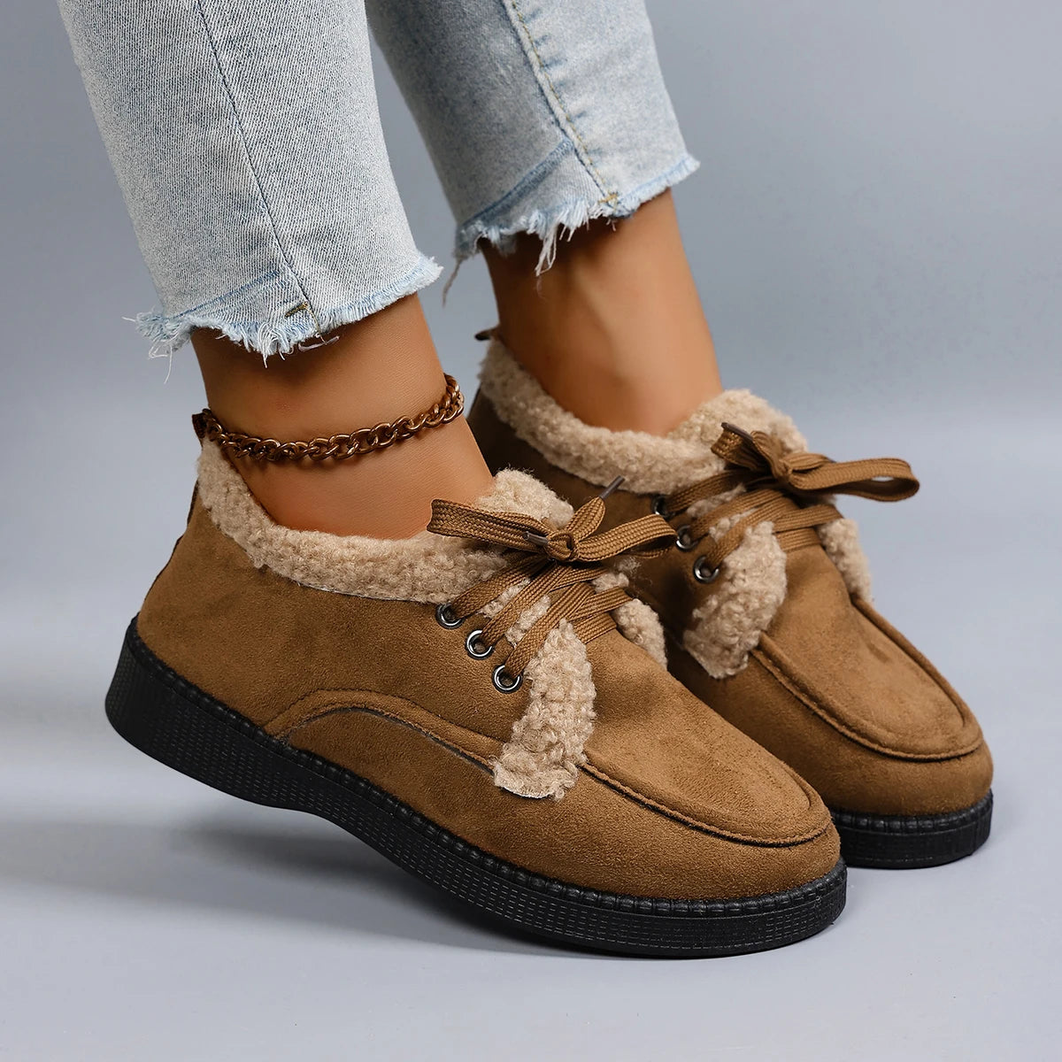 Damen Niedrige Winter Baumwollschuhe – Warme, Bequeme & Atmungsaktive Freizeitschuhe | Kunstfell Gefütterte Herbst- und Winterschuhe Kaufschwan®