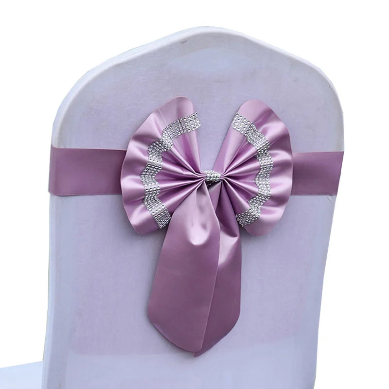 Satin Stuhlschleifen mit Strass-Schnalle – Elegante Schleifen für Hochzeit & Events Kaufschwan® Rosa Lila 10 Stück