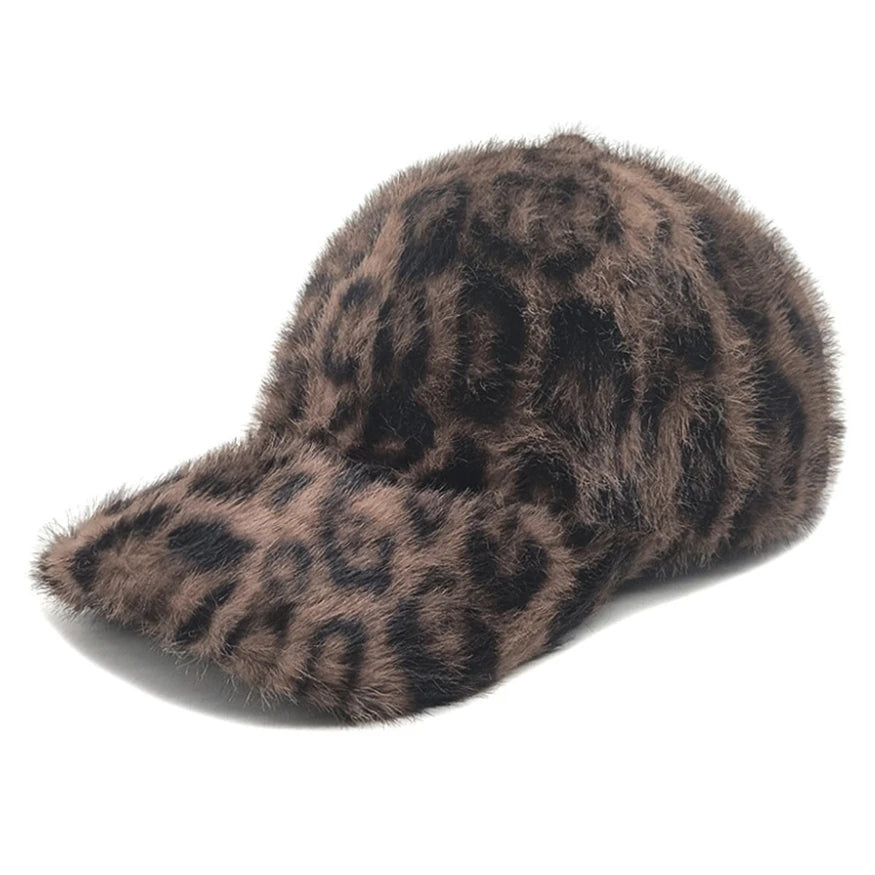 Leopard Print Plüsch Baseballkappe für Damen | Leicht, Verstellbar Herbst/Winter Baseballcap Kaufschwan® Braun Einstellbar