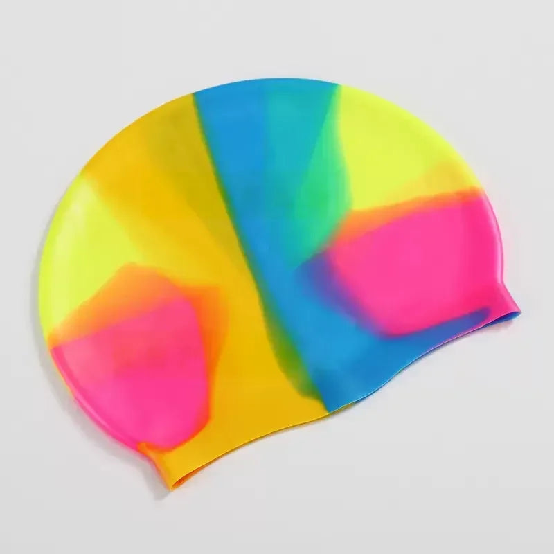 Silikon Schwimmkappe – Wasserdicht & Elastisch | Badehaube für Lange Haare | Unisex Schutzkappe für Schwimmbad & Training Kaufschwan® Regenbogenfarben