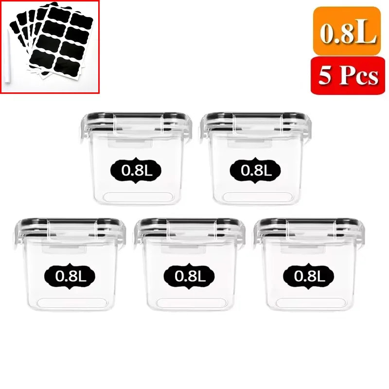Luftdichtes Lebensmittelbehälter Set – 5-teiliges Küchen Aufbewahrungsset mit Deckel | Versiegelte Kühlschrankboxen für Nudeln & Vorräte Kaufschwan® 0.8L - 5 Stück