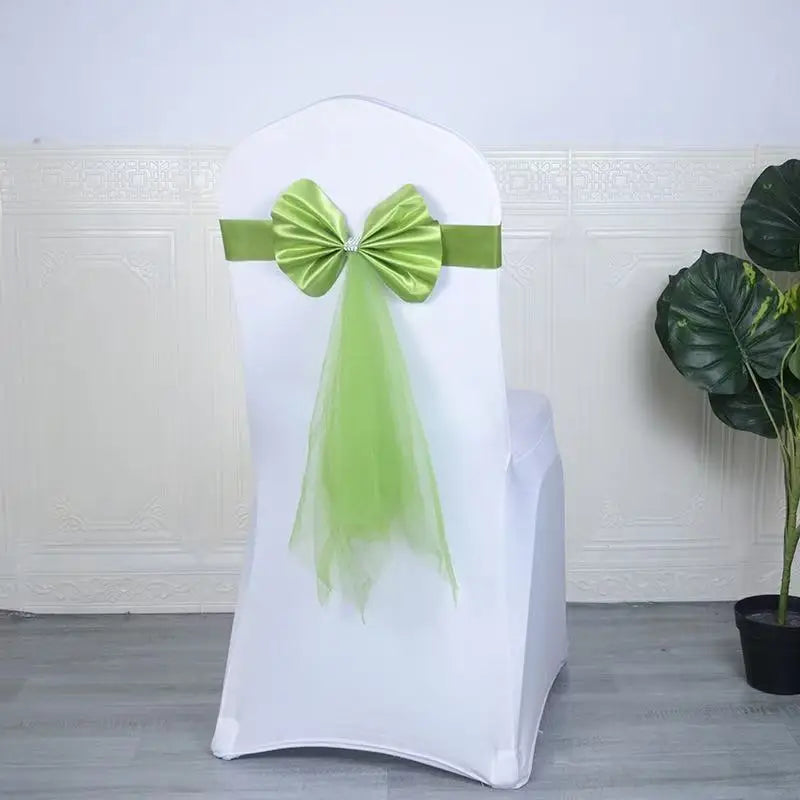 Stuhlschleife aus Stretch-Spandex mit Organza Schmetterlingsband – Elegante Stuhldekoration Kaufschwan® Grün