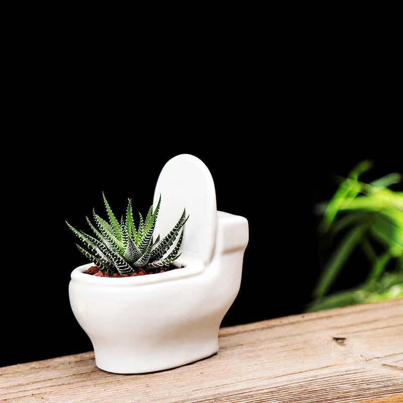 Weiße Keramik Sukkulenten Vase – Kreativer Blumentopf in Toilettenform | Dekorativer Pflanztopf Garten Zubehör Kaufschwan®