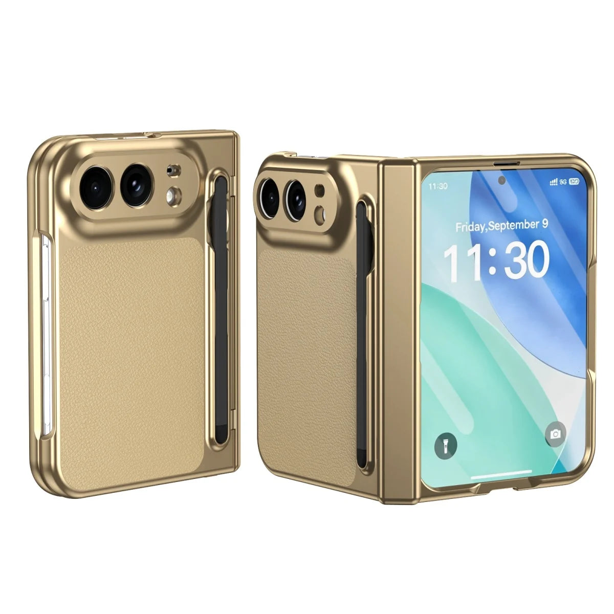 Luxuriöse Veredelte Lederhülle für iPhone Duo – Stoßschützende Klapphülle mit Stifthalter, Hartglasfolie und Scharnierschutz Kaufschwan®