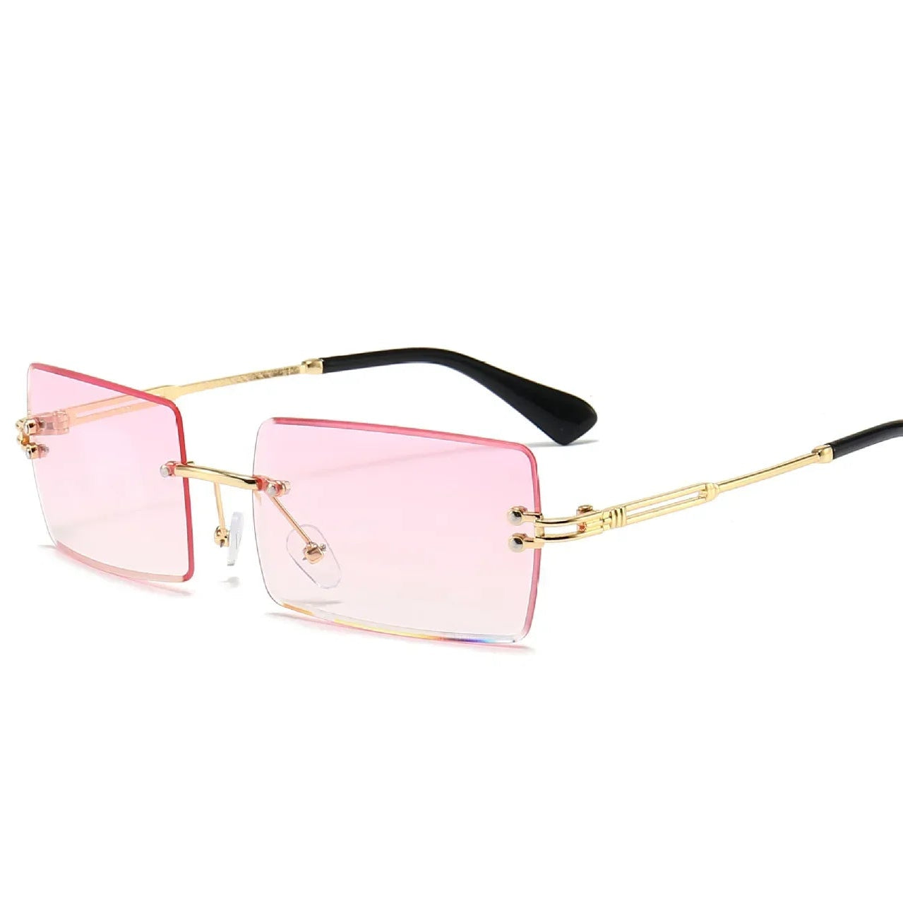 Luxuriöse randlose Vintage-Sonnenbrille – Rechteckige Damen-Sonnenbrille mit Verlaufsgläsern und UV400-Schutz für Reisen und Autofahren Kaufschwan® Pink