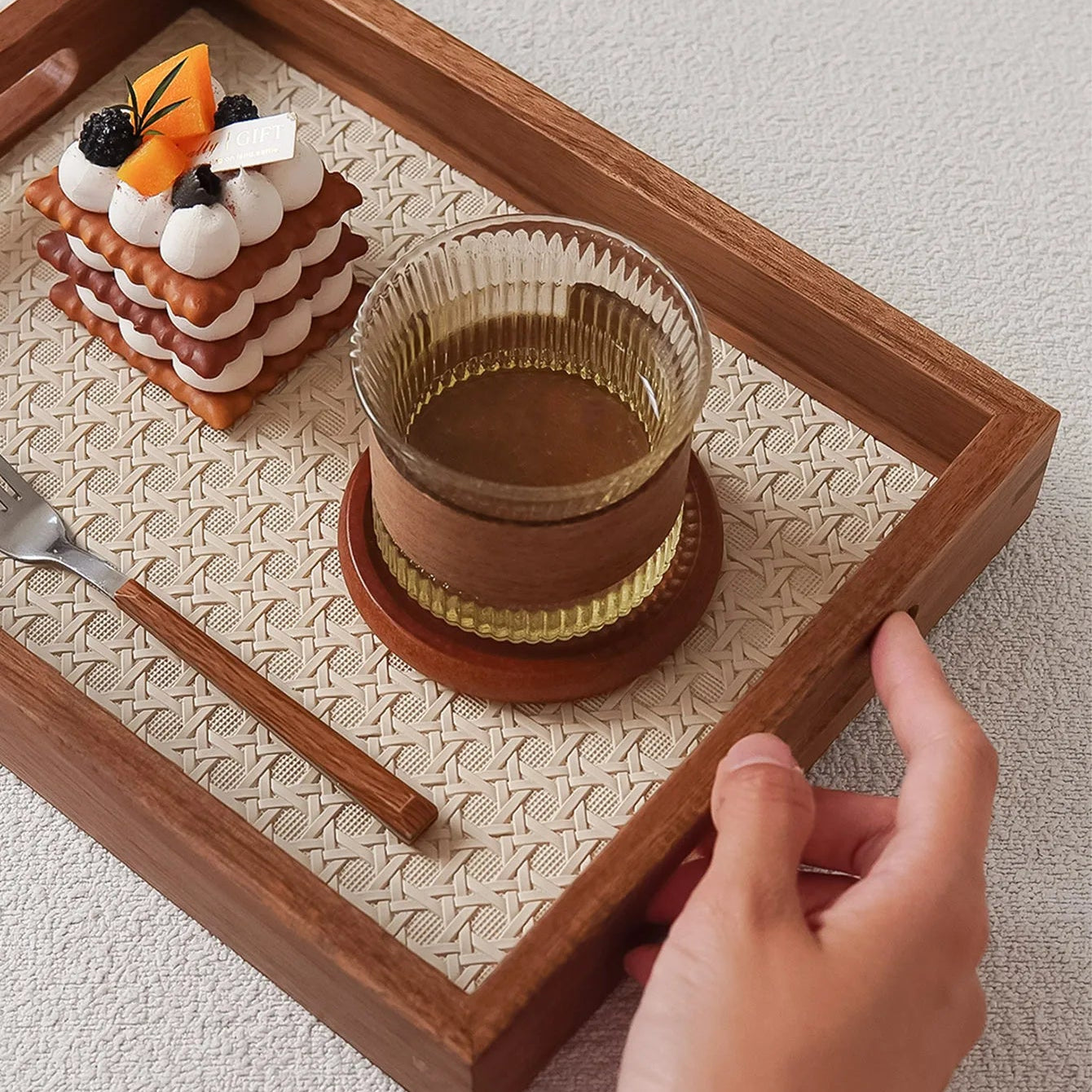 Leder-Tablett mit Bambusmuster & Akazienholz – Dekoratives Schmuck- & Aromatherapie-Tablett für Zuhause & Geschenkideen Kaufschwan®