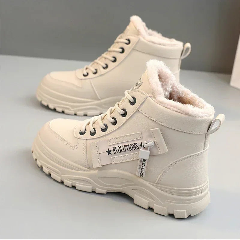 Damen Winter Schneestiefel – Warme High-Top Plateau Sneakers | Kunstfell Gefütterte Knöchelstiefel Kaufschwan®