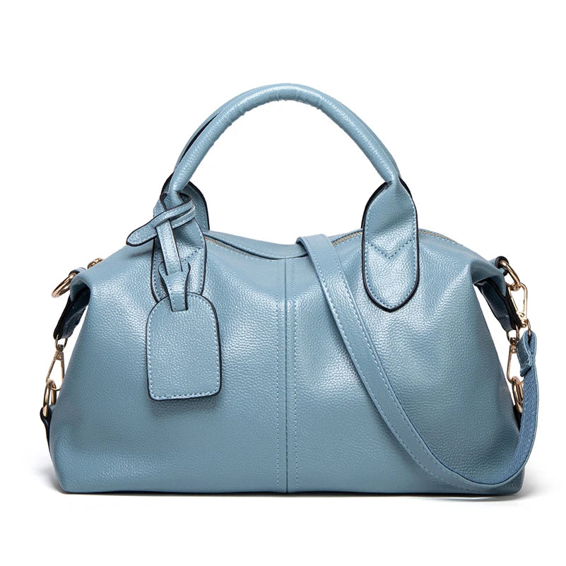 Elegante Damenhandtasche aus Oil-Wax Kunstleder mit Großem Fassungsvermögen – Boston Schulter- & Crossbody Tasche mit Reißverschluss Kaufschwan® Himmelblau