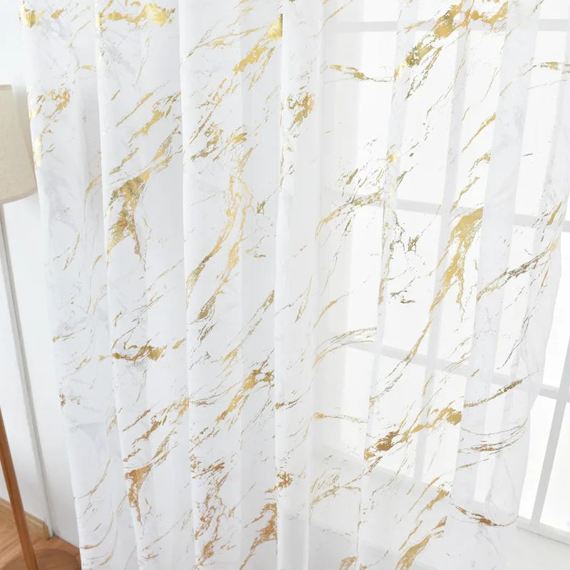 Marmor Goldfolie Transparenter Voile Vorhang mit Stangentasche für Küche Schlafzimmer Wohnzimmer Balkon Kaufschwan® Gold 1 Stück 100x200cm