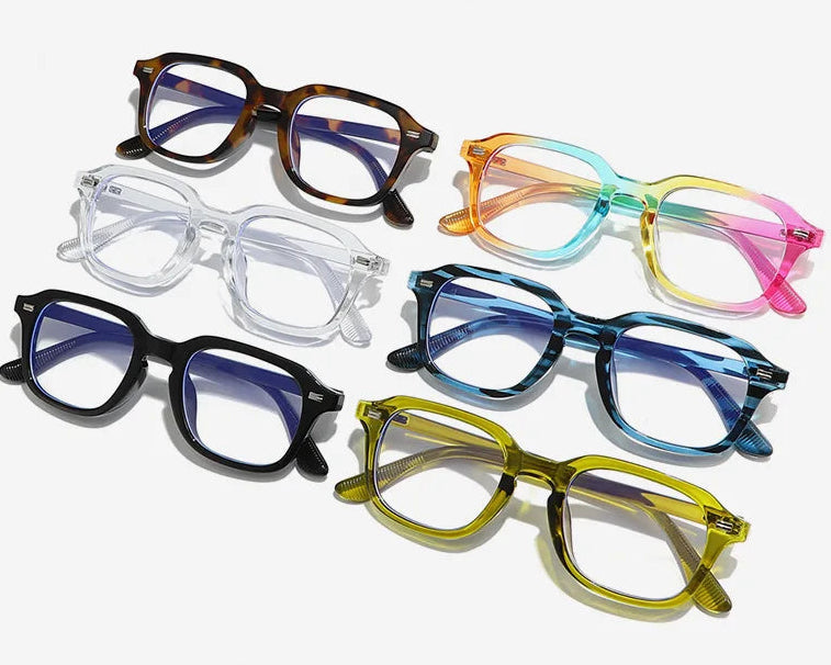 Quadratische Anti-Blau-Licht Brille – Unisex Transparentes Gestell für Damen & Herren | Modische Computerbrille mit Nieten-Design Kaufschwan®