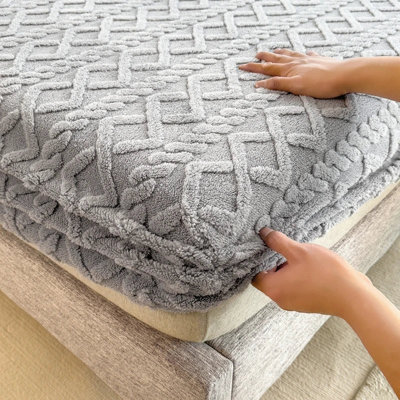 3D Prägung Samt Matratzenschoner – Verdicktes Winter Warm Spannbettlaken & Matratzenschutz