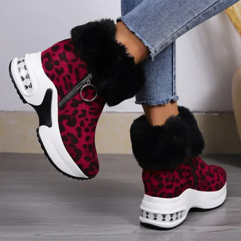 Damen Plateau Schneestiefel – Dicksohlige Winter Stiefeletten aus Kunst-Wildleder | Rutschfeste Knöchelstiefel mit Kunstfellfutter Größe 43 Kaufschwan®