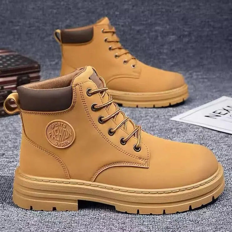 Herren Herbst-Stiefel – Modische Hohe Motorrad-Lederschuhe | Bequeme Outdoor-Schnürstiefel für Freizeit & Alltag Kaufschwan® Braun 39