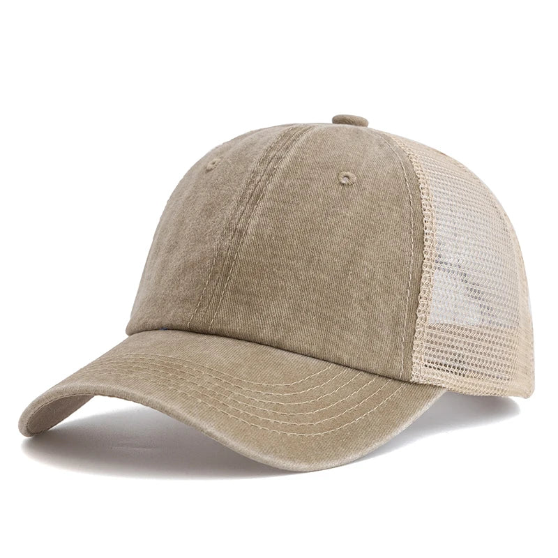 Unisex Trucker Cap | Mehrfarbige Einfarbige Baseballkappe | Washed Cotton Baseballcap für Herren & Damen Kaufschwan® Khaki 55cm-60cm