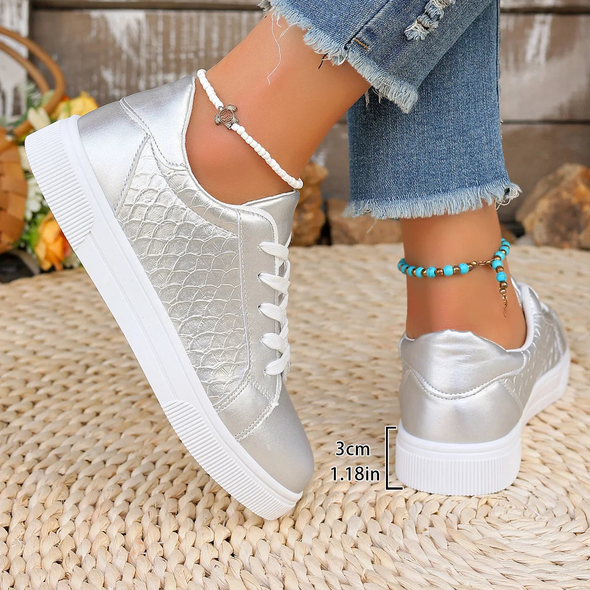 Damen Sneaker in Gold & Silber | Frühling & Herbst Schnürschuhe aus Weichem PU Leder | Modische Freizeitschuhe Kaufschwan®