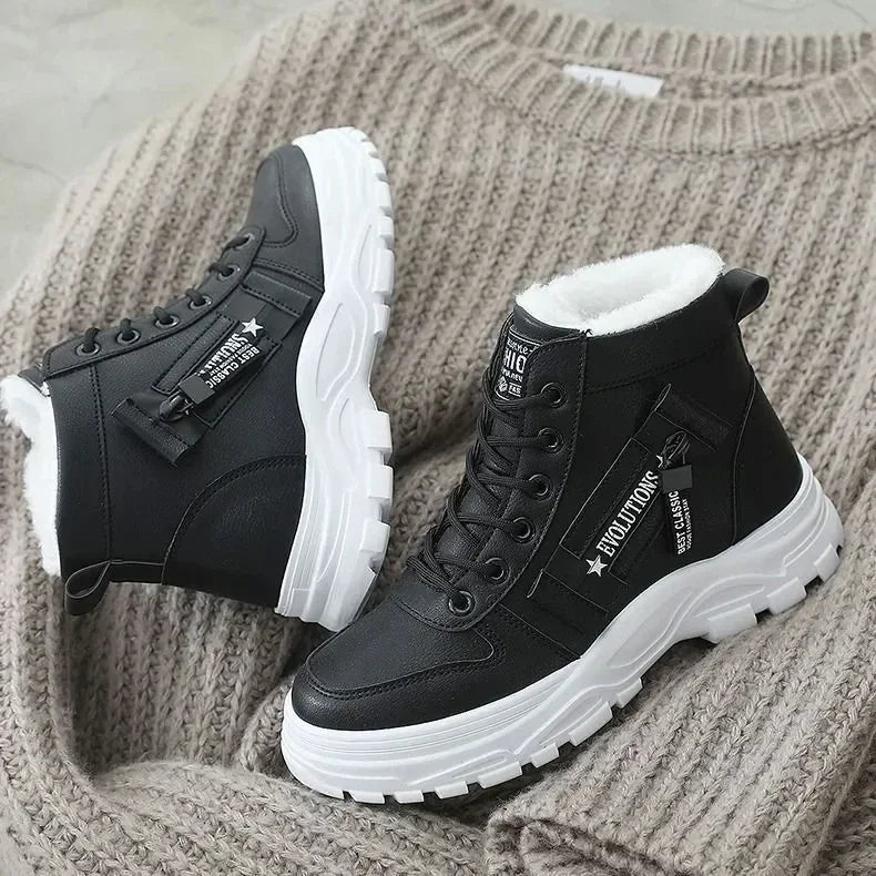 Damen Winter Schneestiefel – Warme High-Top Plateau Sneakers | Kunstfell Gefütterte Knöchelstiefel Kaufschwan®