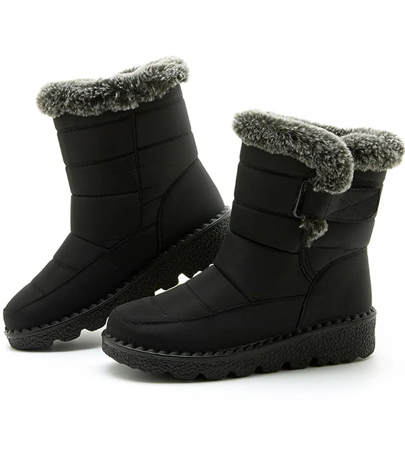 Damen Trendige Winterstiefel – Wasserdichte Knöchelstiefel mit Kunstfell Futter | Warme Low-Heel Schneestiefel für Damen Kaufschwan®