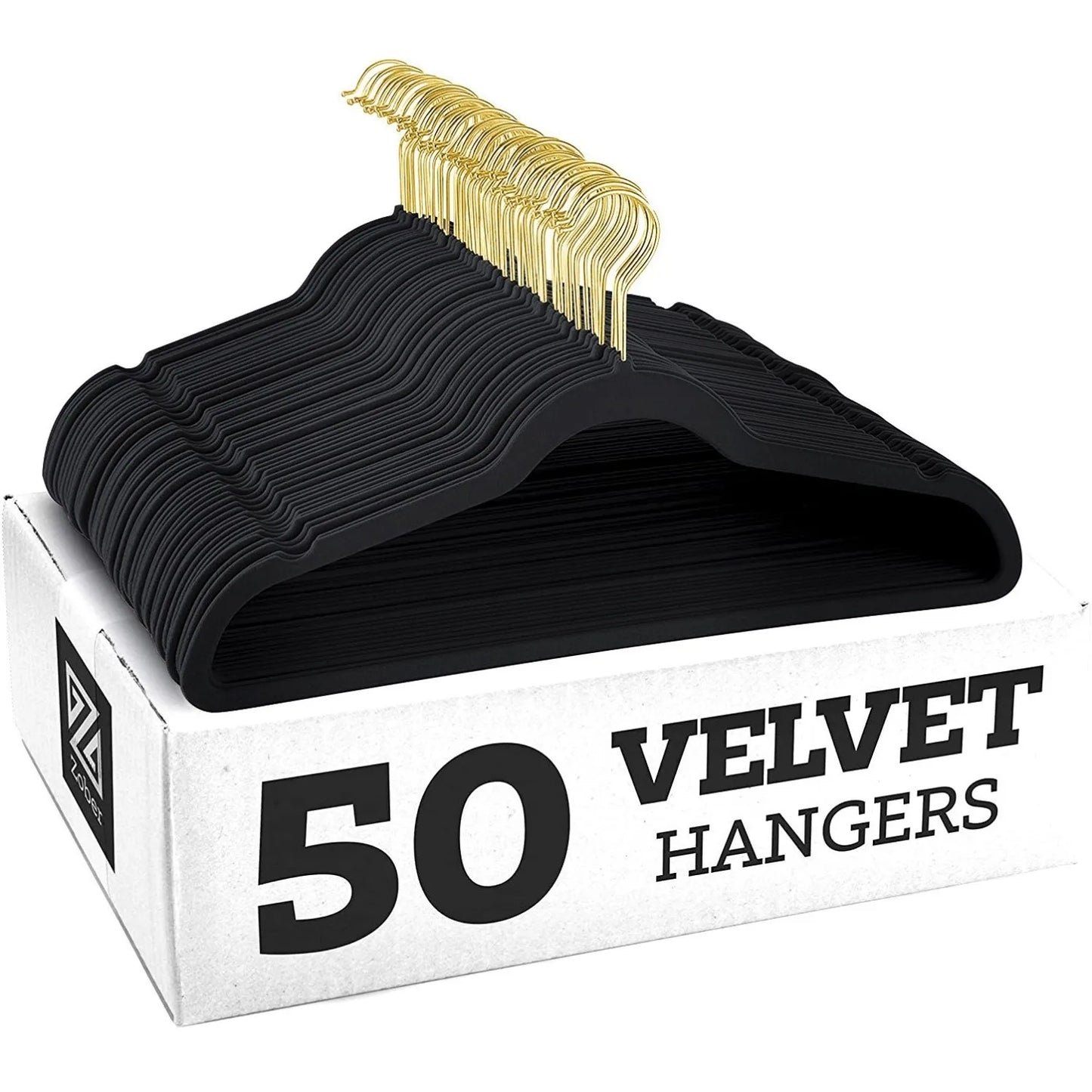 50er Set Kleiderbügel - Anti Rutsch Samt Kleiderbügel – Japanischer Stil für Kleider und Mäntel Kaufschwan® Schwarz/Gold