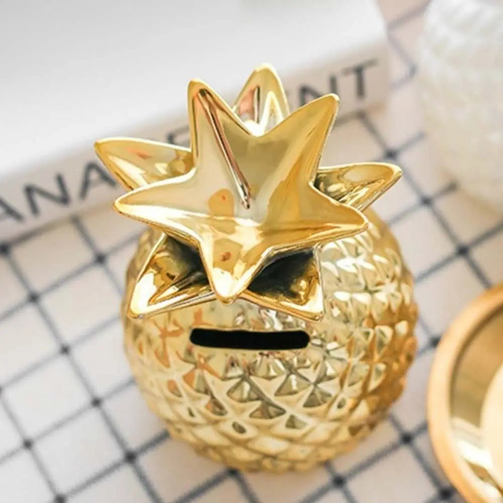 Keramik Ananas Spardose – Vergoldetes Sparglas als Tisch Dekoration Kaufschwan®