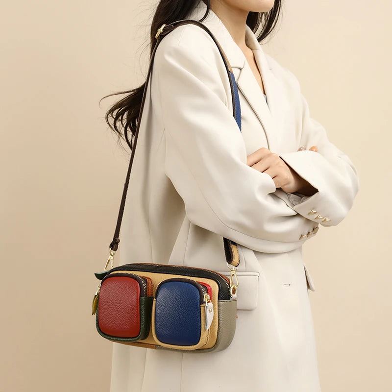 Hochwertige Leder Messenger Bag – Luxus Damen Schulter Handtasche mit Mehreren Fächern & Modische Geldbörse