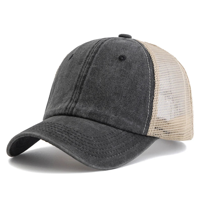 Unisex Trucker Cap | Mehrfarbige Einfarbige Baseballkappe | Washed Cotton Baseballcap für Herren & Damen Kaufschwan® Schwarz 55cm-60cm