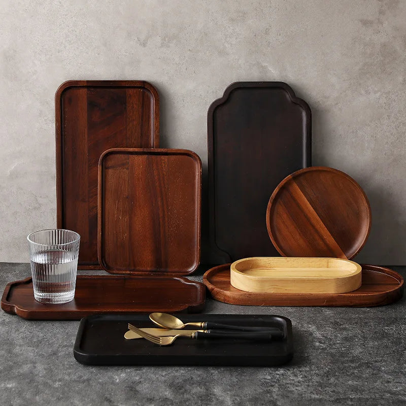 Schlichtes Rechteckiger Tee-Tablett aus Schwarznuss – Massives Holz Snack- & Obsttablett, Langlebiges Dekoratives Dessert-Tablett Kaufschwan®