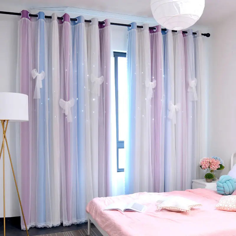 Regenbogen Farbverlauf Stern Ausschnitt Verdunkelungsvorhang Doppel Lage mit Ösen für Schlafzimmer Wohnzimmer 2 Stück/Set Kaufschwan® Morandi Sommer W132 x H244cm Ösenverschluss