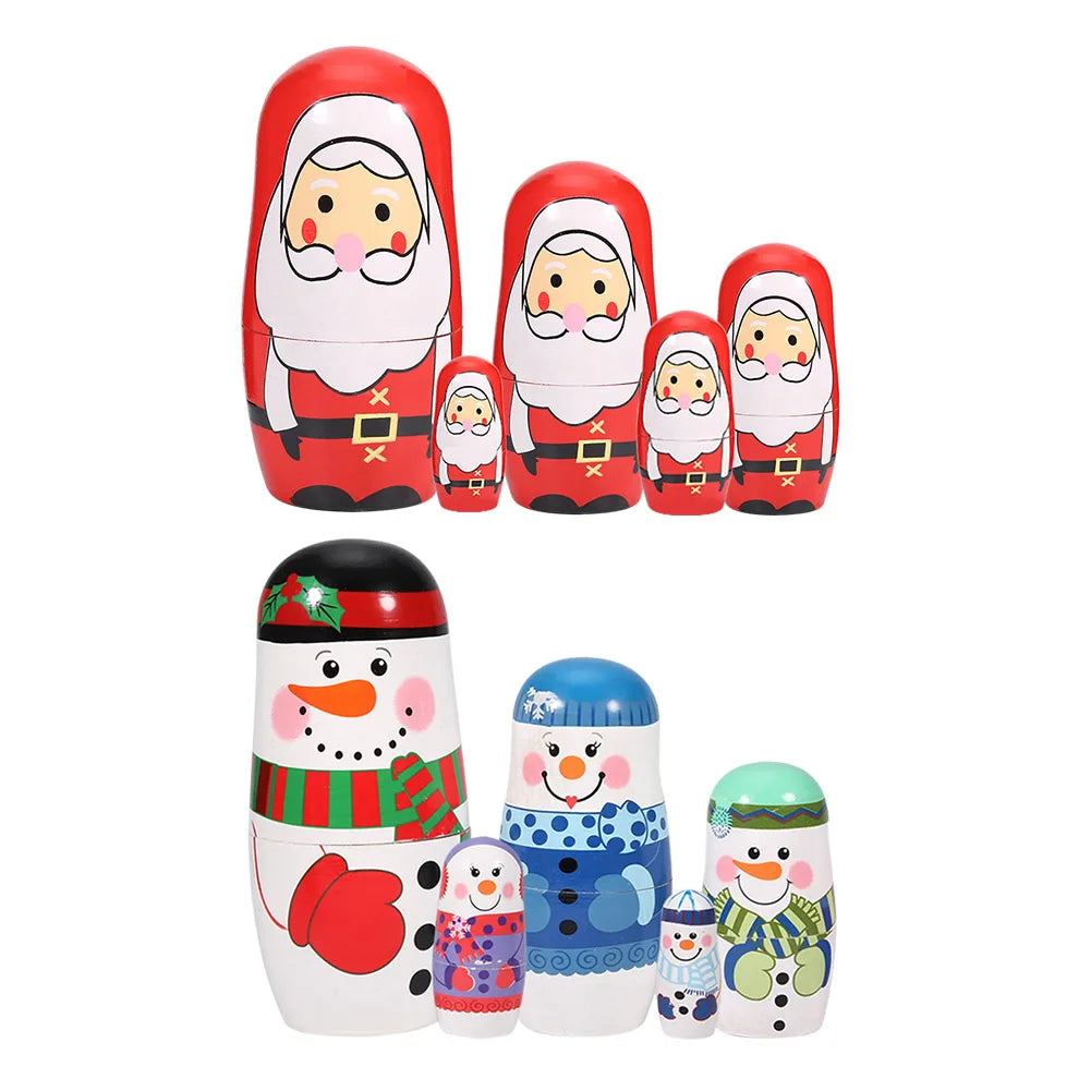 5 Stück Handbemalte Weihnachts-Matrjoschka – Holz-Nestpuppen Set | Niedliche Dekoration & Geschenk für Kinder Kaufschwan®