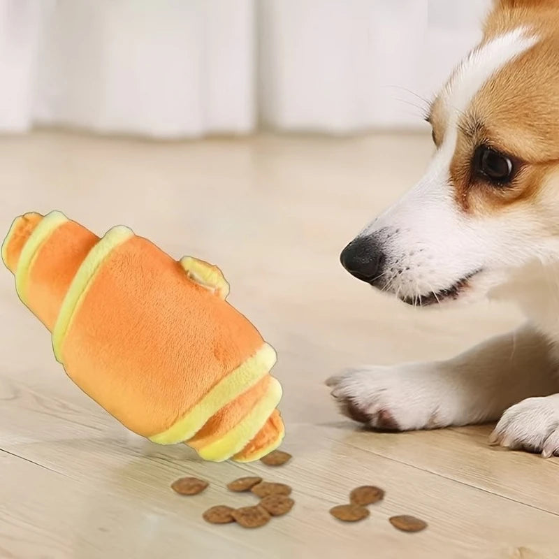 Plüsch Croissant Hundespielzeug – Weiches Interaktives Kauspielzeug für Kleine und Mittelgroße Tiere Kaufschwan®