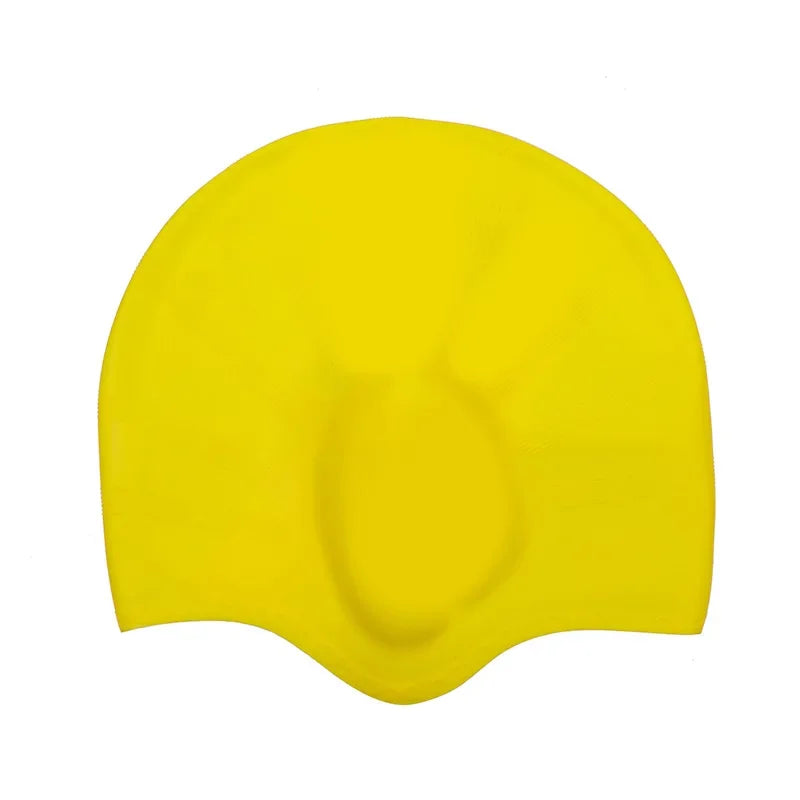 Wasserdichte Schwimmkappe aus Silikon – Hohe Elastizität | Unisex Schwimmhaube mit Ohrenschutz für Langes Haar Kaufschwan® Gelb
