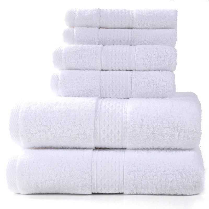 6-teiliges / 3-teiliges Baumwoll Handtuch Set – Luxuriös Bestickt mit Spitze | Bade-, Hand- & Gesichtstücher in 17 Farben, Schnell Trocknend Kaufschwan® Weiß 3 Stück