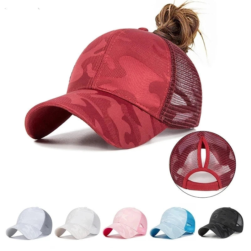 Sommer Camouflage Damen Zopf Cap | Damen Snapback Baseballkappe | Messy Hair Bun & Ponytail Freundlich Kaufschwan®