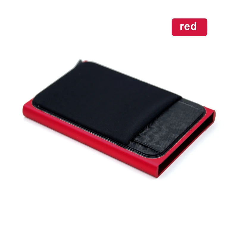 Metall Kartenhalter – Dünner Pop-Up Aluminium RFID Wallet mit Elastischer Rückentasche | ID & Kreditkartenhalter für Reisen Kaufschwan® Rot