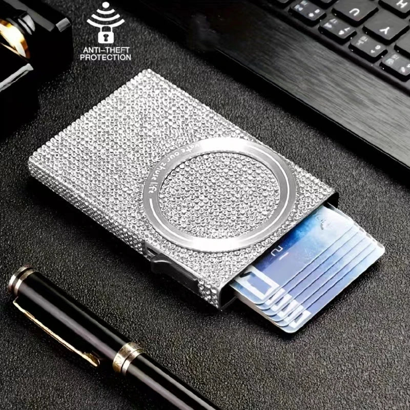 Minimalistische Damen Geldbörse aus Aluminiumlegierung – Magnetischer Automatischer Pop-Up Kartenhalter mit Diebstahlschutz & Blockierung Kaufschwan®