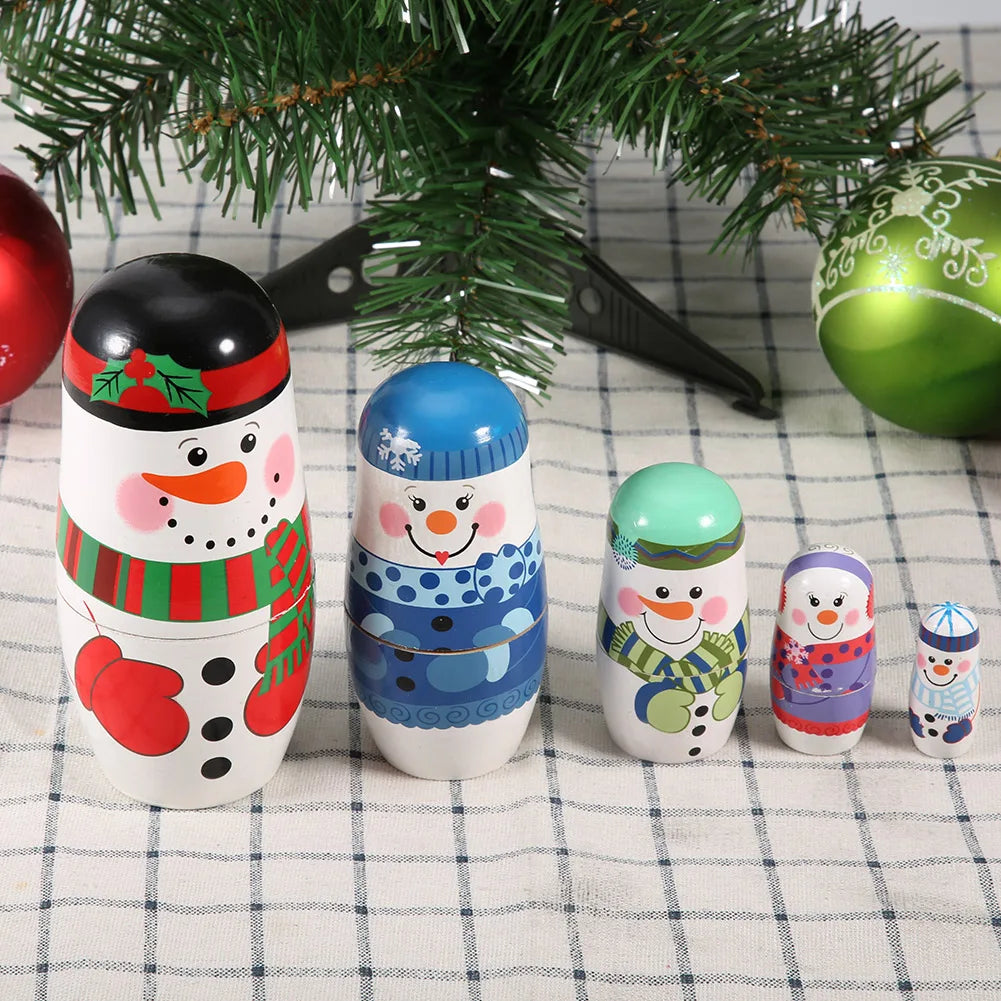 5 Stück Handbemalte Weihnachts-Matrjoschka – Holz-Nestpuppen Set | Niedliche Dekoration & Geschenk für Kinder Kaufschwan®