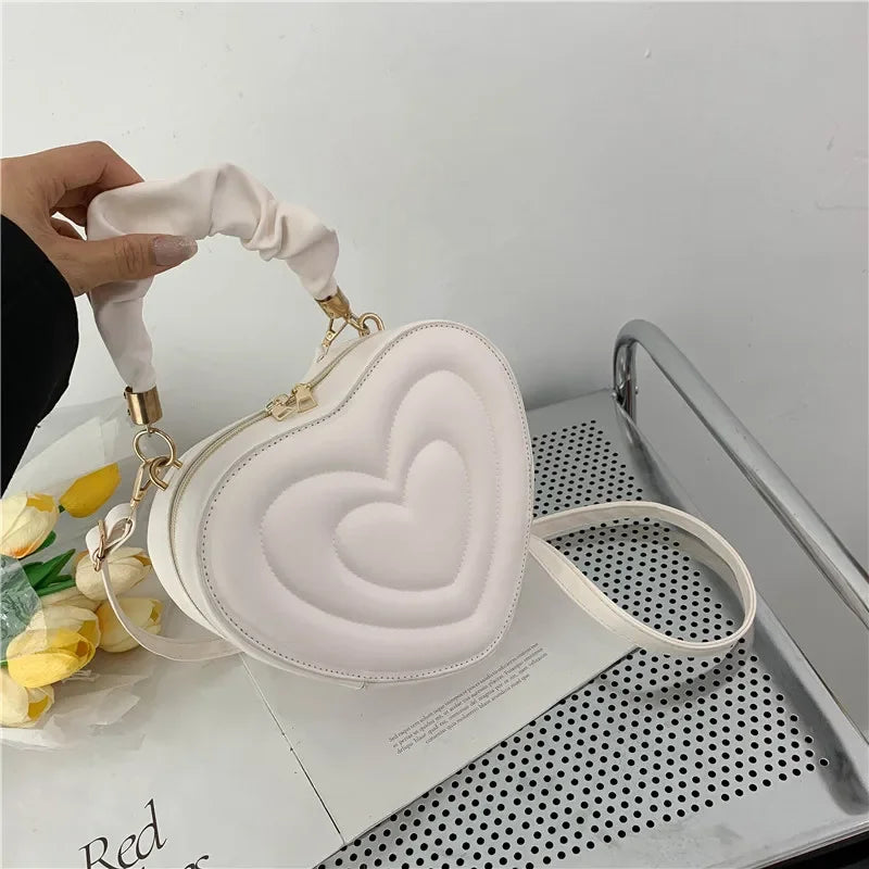 Herzform Schultertasche – Kleine PU Leder Crossbody & Handtasche mit Henkel für Damen | Designer Love Bag Kaufschwan® Weiß 22X19X8CM