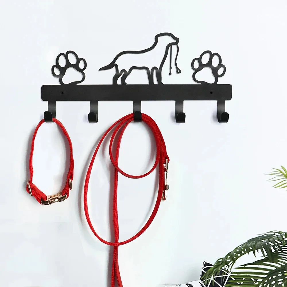 Metall Wandhaken mit Pfotenmotiv – Hundehalter mit 5 Haken | Wandorganizer aus Eisenkunst für Schlüssel, Leinen & Jacken Kaufschwan®