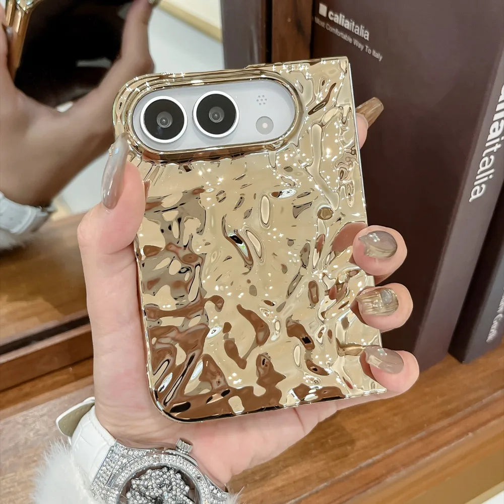 Chrom Schutzhülle mit Wasserwellenstruktur für iPhone Duo – Farbige Hart-PC-Hülle mit Stoß- und Scharnierschutz Kaufschwan®