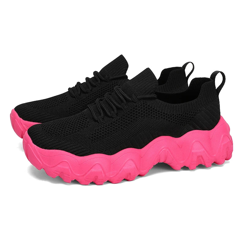 Damen Mesh-Sneaker mit Schnürung – Leichte Atmungsaktive Schuhe | Modische Bequeme Trainings- & Walkingschuhe Kaufschwan® Schwarz Pink 36