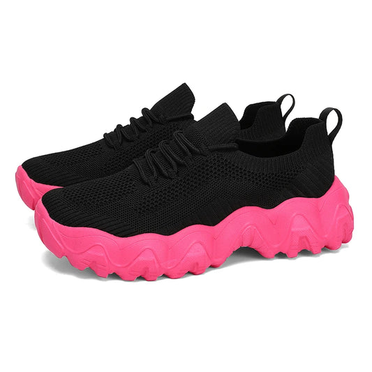 Damen Mesh-Sneaker mit Schnürung – Leichte Atmungsaktive Schuhe | Modische Bequeme Trainings- & Walkingschuhe Kaufschwan® Schwarz Pink 36