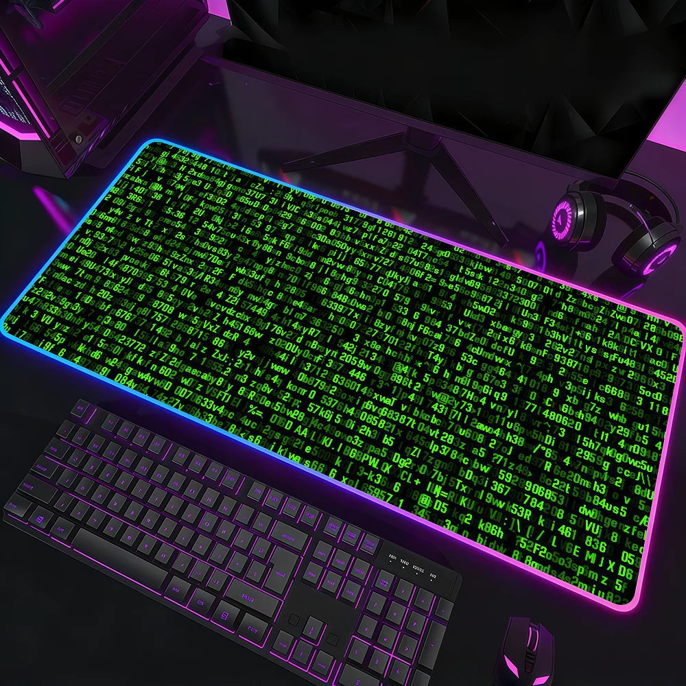 Hacker Code Art RGB LED Mauspad – Großes XXL Rutschfestes Gaming Schreibtischmatte aus Gummi für Tastatur und Computer Kaufschwan® Design 4 RGB250x350x3mm