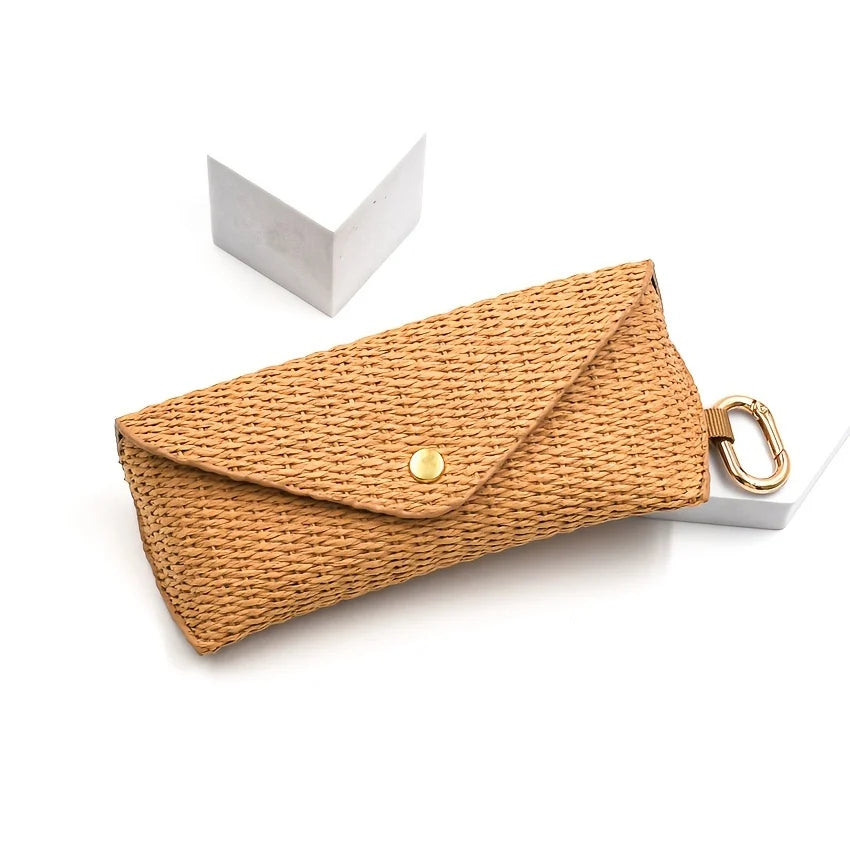 Damen Brillentasche Geflochtenes Stroh Design – PU Leder Weiches Etui für Sonnenbrillen Kaufschwan®